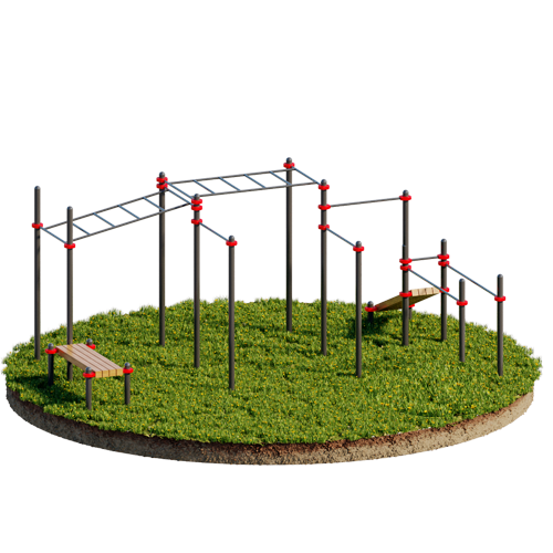 3 Перекладины, Брусья, Скамья наклонная, 2 Рукохода, Скамья горизонтальная