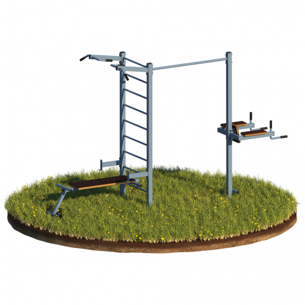 Уличный комплекс: 1 перекладина, лестница, турник 3 хвата, брусья+пресс, скамья