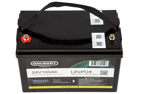 Литиевый тяговый аккумулятор Gelbert LiFePO4 (24V/100Ah/120А/2,400Wh) Bluetooth