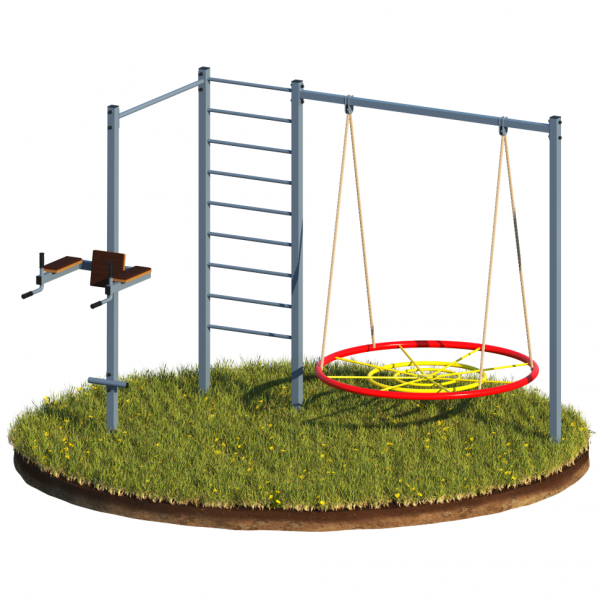 Уличный комплекс: 1 перекладина, лестница, брусья+пресс, подвес для качелей